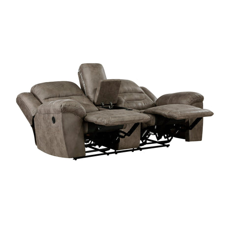Hazen Brown Microfiber Double Reclining Loveseat with Center Console by Homelegance at Eve Furniture