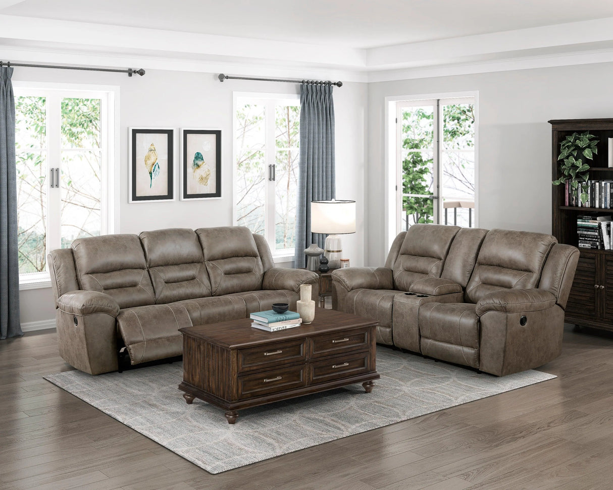 Hazen Brown Microfiber Double Reclining Loveseat with Center Console by Homelegance at Eve Furniture