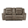 Hazen Brown Microfiber Double Reclining Loveseat with Center Console by Homelegance at Eve Furniture