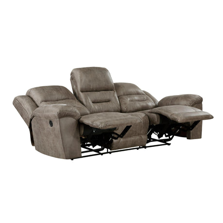 Hazen Brown Microfiber Double Reclining Sofa by Homelegance at Eve Furniture