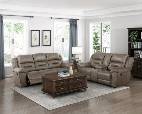 Hazen Brown Microfiber Double Reclining Sofa by Homelegance at Eve Furniture