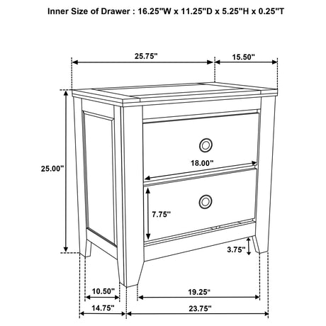 Hazlewood Vineyard Oak 2-drawer Nightstand Bedside Table by Coaster at Eve Furniture
