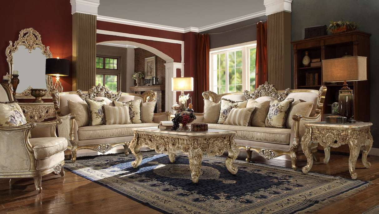 HD-04 Marbled Champagne Silver 3-Piece Living Room Set