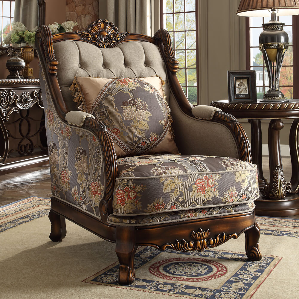 HD-1623 Dark Red Mahogany/Antique Gold Details 3-Piece Living Room Set
