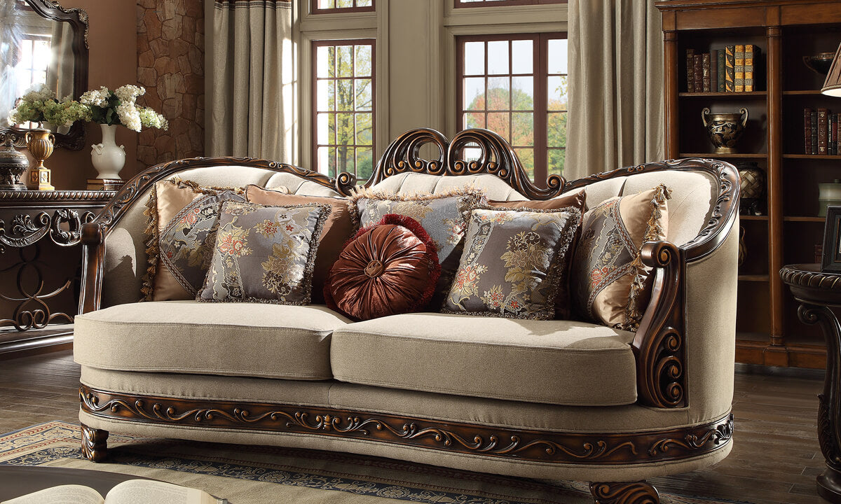 HD-1623 Dark Red Mahogany/Antique Gold Details 3-Piece Living Room Set