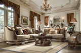 HD-1623 Dark Red Mahogany/Antique Gold Details 3-Piece Living Room Set