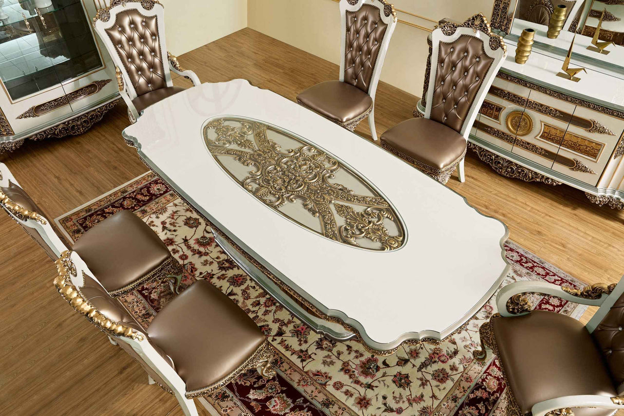 HD-1881 Ivory/Bronzed Copper Dining Table by Homey Design at Eve Furniture