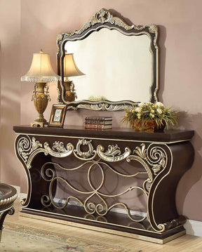 HD-213 Cherry Brown/Metallic Antique Gold Highlights Console Table by Homey Design at Eve Furniture