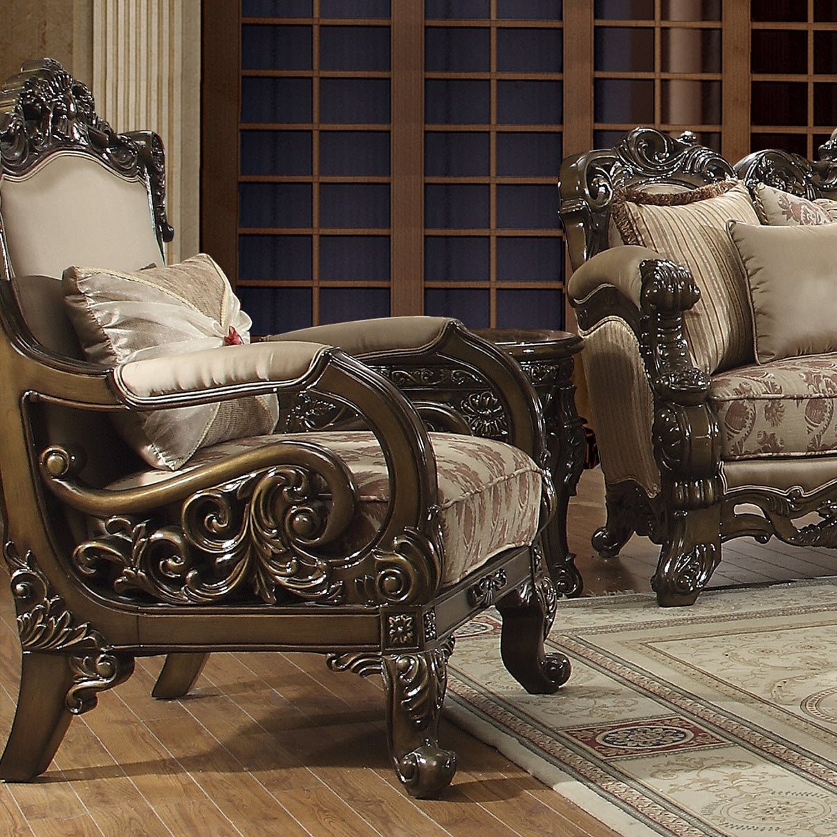 HD-2658 Metallic Antique Gold/Perfect Brown 3-Piece Living Room Set