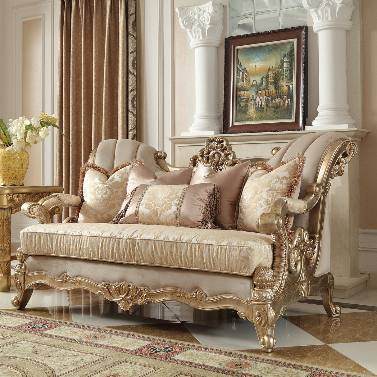 HD-2663 Champagne Metallic Gold/Silver Blend 3-Piece Living Room Set