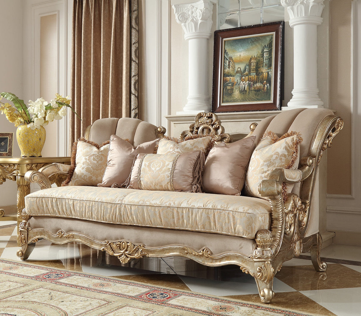 HD-2663 Champagne Metallic Gold/Silver Blend 3-Piece Living Room Set