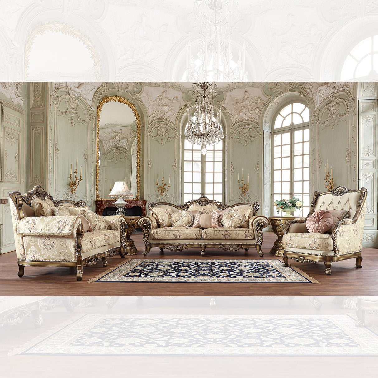 HD-506 Metallic Antique Gold/Perfect Brown 3-Piece Living Room Set