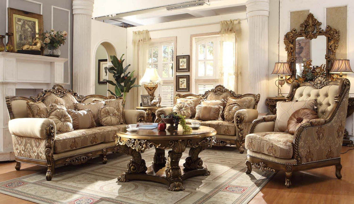 HD-506 Metallic Antique Gold/Perfect Brown 3-Piece Living Room Set