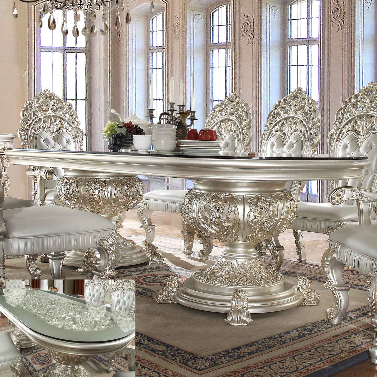 HD-8088 Metallic Silver/Gold Highlights 7-Piece Dining Room Set by Homey Design at Eve Furniture