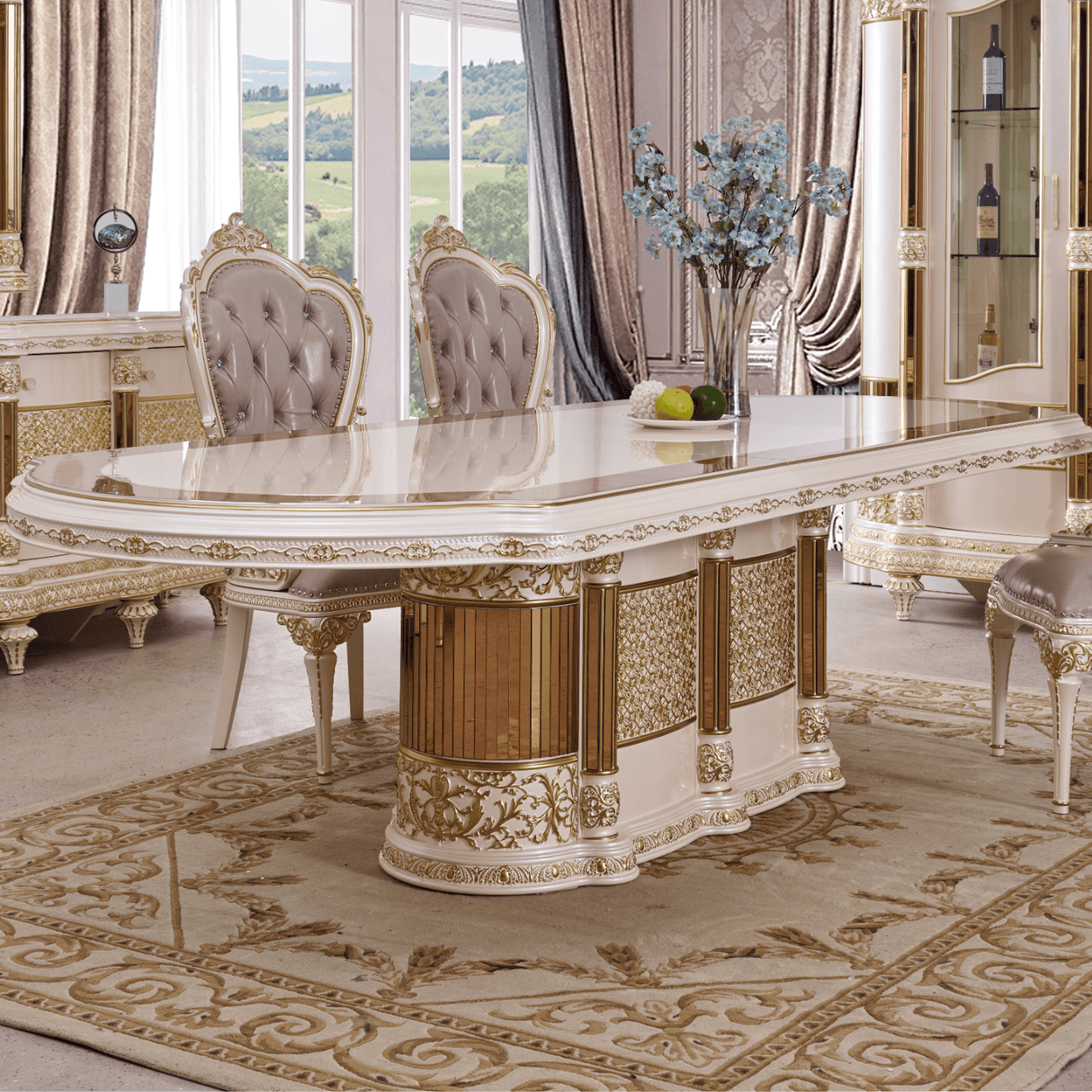 HD-9022 Antique Ivory/Cherry Inset/Gold Trim Dining Table by Homey Design at Eve Furniture