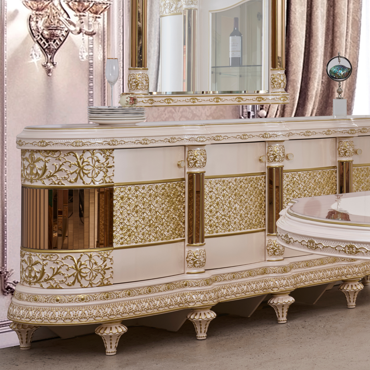 HD-9022 Antique Ivory/Gold Trim 7-Piece Dining Set by Homey Design at Eve Furniture