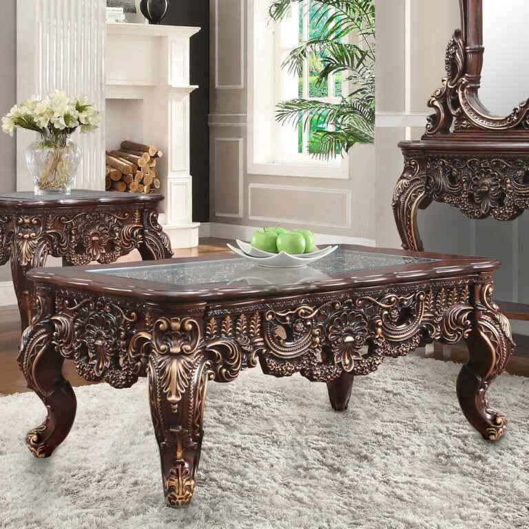 HD-C998C Cherry/Gold Highlights Coffee Table by Homey Design at Eve Furniture