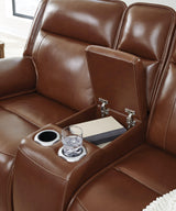Healy Pier Chocolate Power Reclining Loveseat by Ashley at Eve Furniture