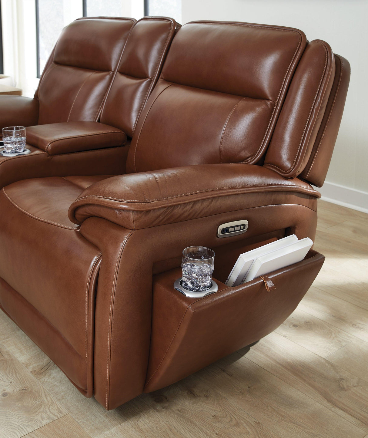 Healy Pier Chocolate Power Reclining Loveseat by Ashley at Eve Furniture