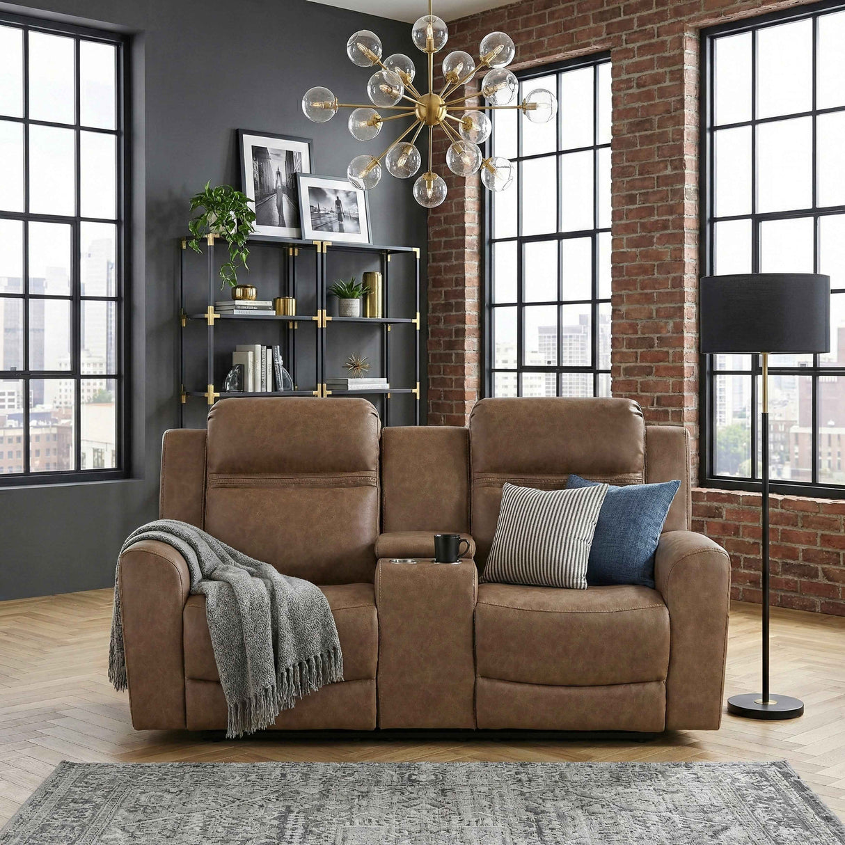 Hearth Brown Double Reclining Loveseat with Center Console by Homelegance at Eve Furniture