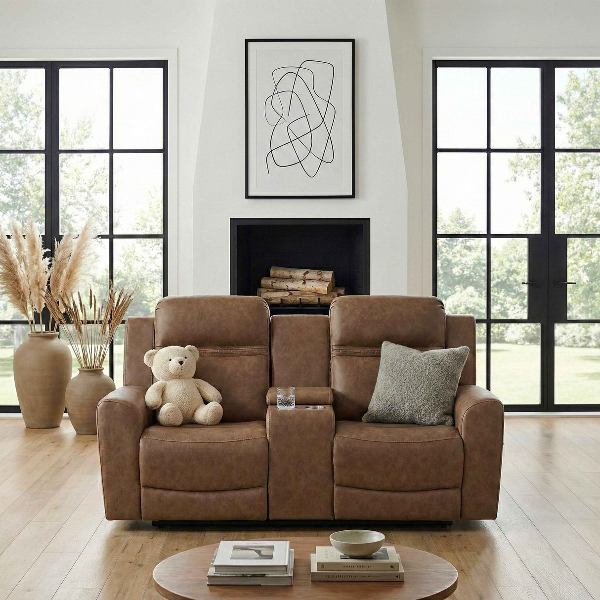 Hearth Brown Double Reclining Loveseat with Center Console by Homelegance at Eve Furniture