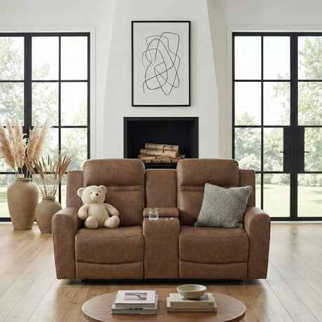 Hearth Brown Double Reclining Loveseat with Center Console by Homelegance at Eve Furniture