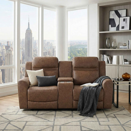 Hearth Brown Double Reclining Loveseat with Center Console by Homelegance at Eve Furniture