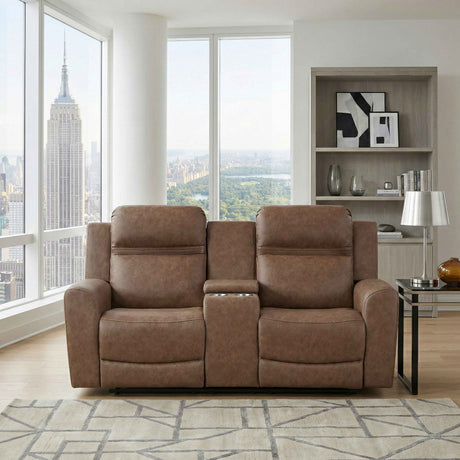Hearth Brown Double Reclining Loveseat with Center Console by Homelegance at Eve Furniture