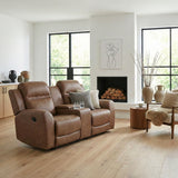 Hearth Brown Double Reclining Loveseat with Center Console by Homelegance at Eve Furniture