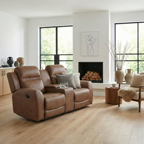 Hearth Brown Double Reclining Loveseat with Center Console by Homelegance at Eve Furniture
