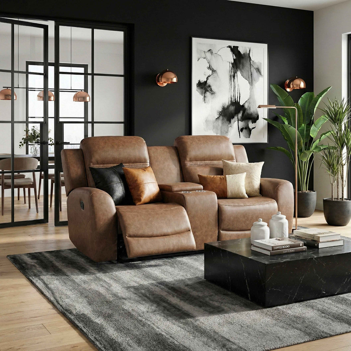 Hearth Brown Double Reclining Loveseat with Center Console by Homelegance at Eve Furniture