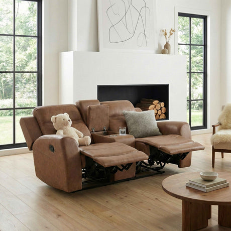 Hearth Brown Double Reclining Loveseat with Center Console by Homelegance at Eve Furniture