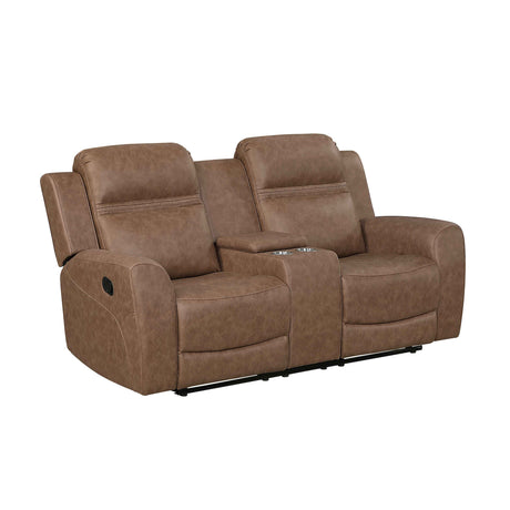 Hearth Brown Double Reclining Loveseat with Center Console by Homelegance at Eve Furniture