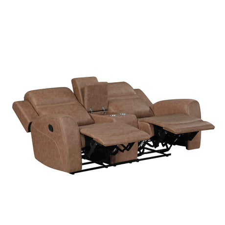 Hearth Brown Double Reclining Loveseat with Center Console by Homelegance at Eve Furniture