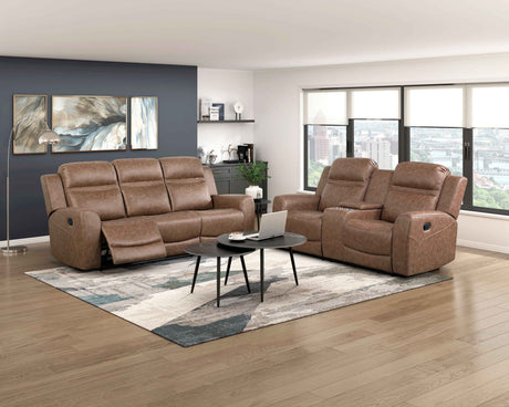 Hearth Brown Double Reclining Loveseat with Center Console by Homelegance at Eve Furniture