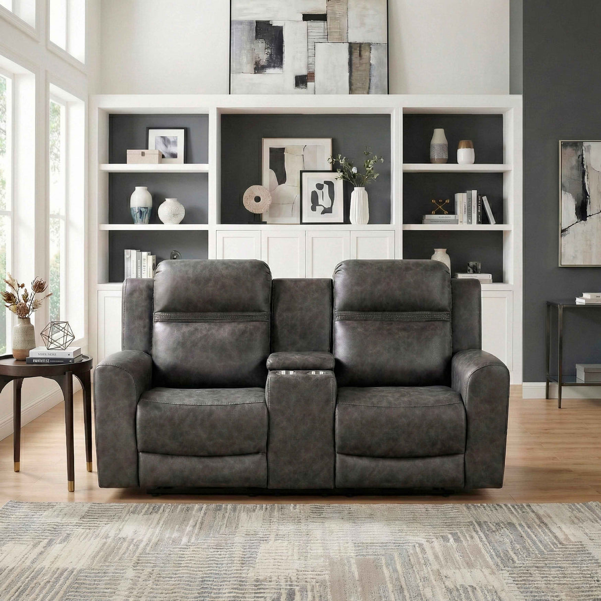 Hearth Charcoal Double Reclining Loveseat with Center Console by Homelegance at Eve Furniture