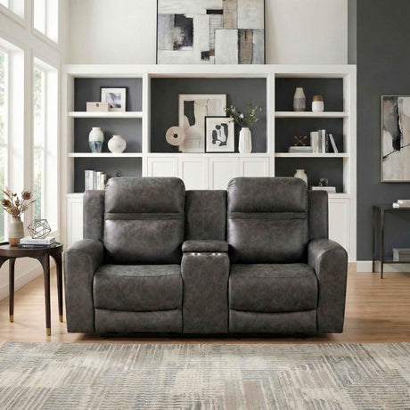 Hearth Charcoal Double Reclining Loveseat with Center Console by Homelegance at Eve Furniture