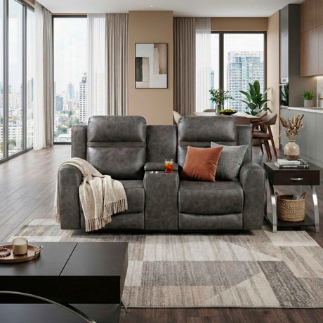 Hearth Charcoal Double Reclining Loveseat with Center Console by Homelegance at Eve Furniture