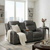 Hearth Charcoal Double Reclining Loveseat with Center Console by Homelegance at Eve Furniture