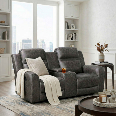 Hearth Charcoal Double Reclining Loveseat with Center Console by Homelegance at Eve Furniture