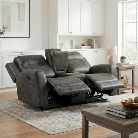 Hearth Charcoal Double Reclining Loveseat with Center Console by Homelegance at Eve Furniture