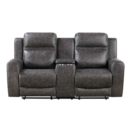 Hearth Charcoal Double Reclining Loveseat with Center Console by Homelegance at Eve Furniture