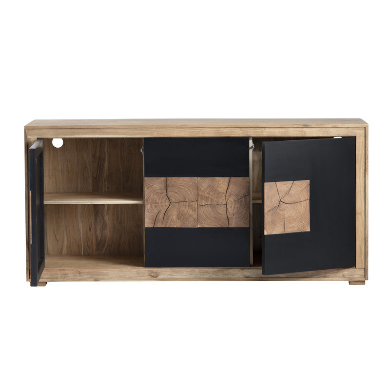 Heartwood Brown/Black Three-Door Console by Crestview at Eve Furniture