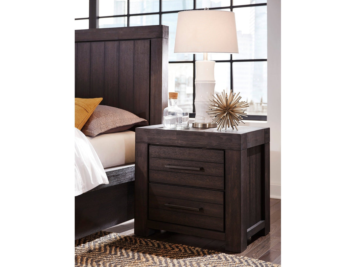 Heath Two Drawer Nightstand in Basalt Grey by Modus Furniture at Eve Furniture