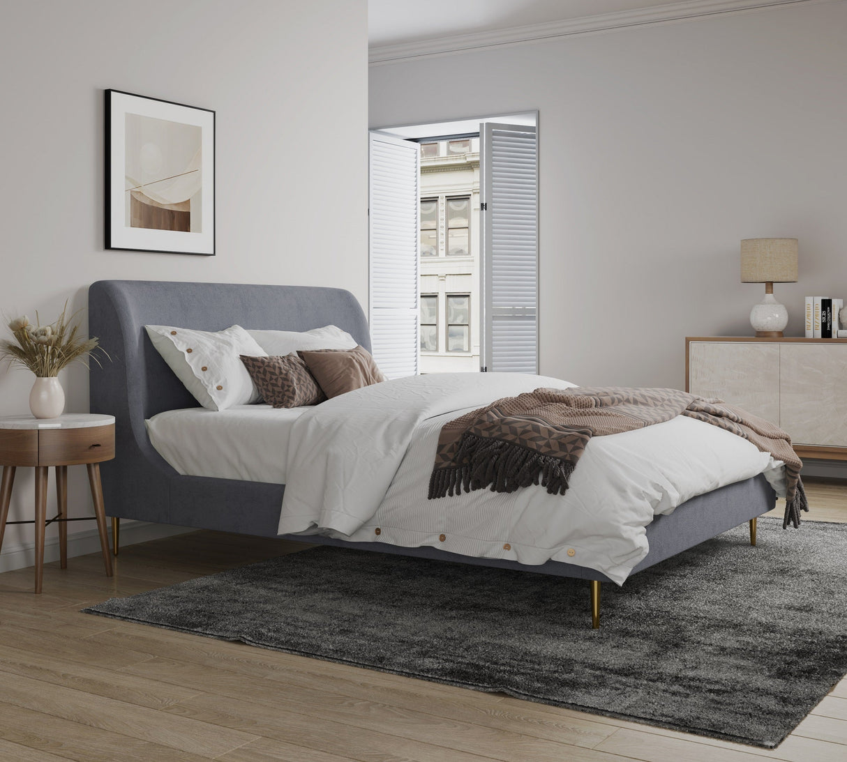 Heather Queen Bed in Grey by Manhattan Comfort at Eve Furniture