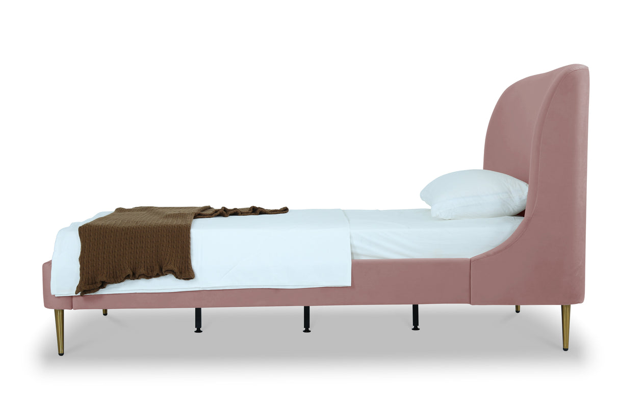 Heather Twin Bed in Blush with Gold Legs by Manhattan Comfort at Eve Furniture