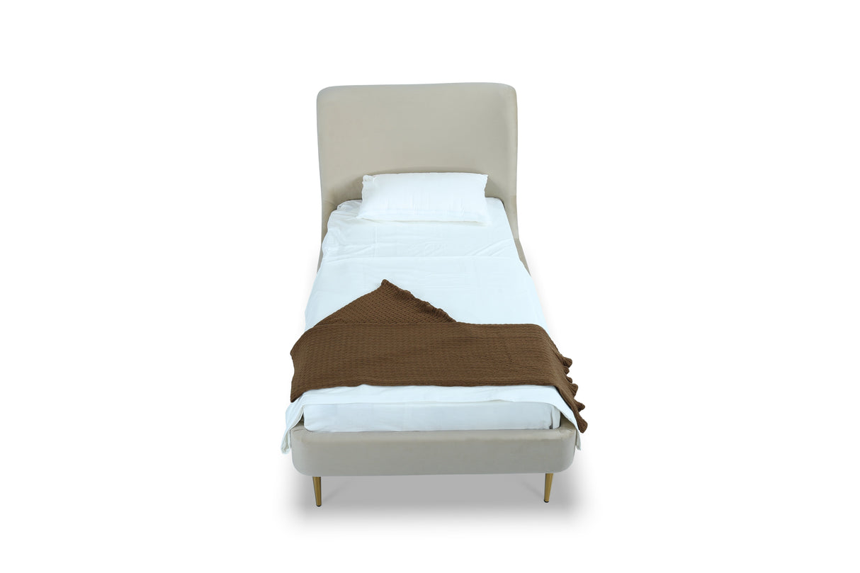 Heather Twin Bed in Cream with Gold Legs by Manhattan Comfort at Eve Furniture