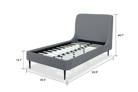 Heather Twin Bed in Grey with Black Legs by Manhattan Comfort at Eve Furniture
