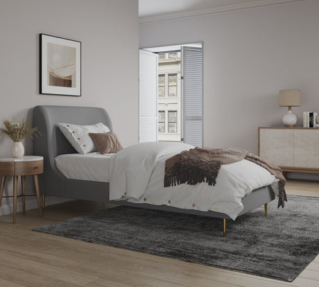 Heather Twin Bed in Grey with Gold Legs by Manhattan Comfort at Eve Furniture