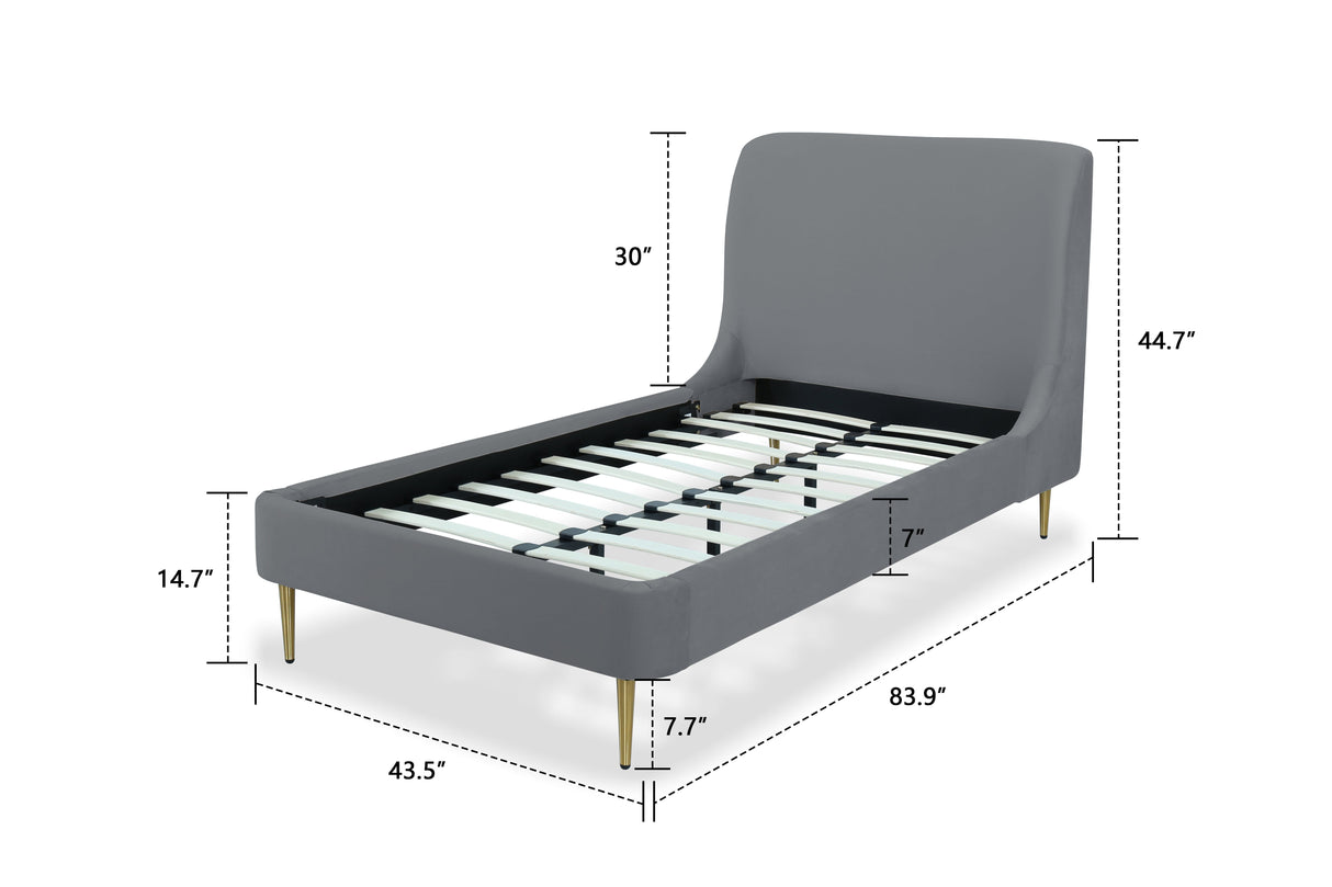 Heather Twin Bed in Grey with Gold Legs by Manhattan Comfort at Eve Furniture